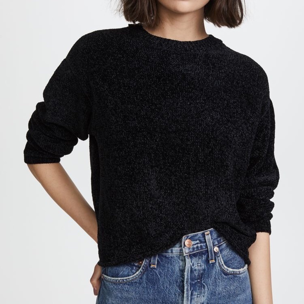 Black Chenille Cozy Crop Sweater